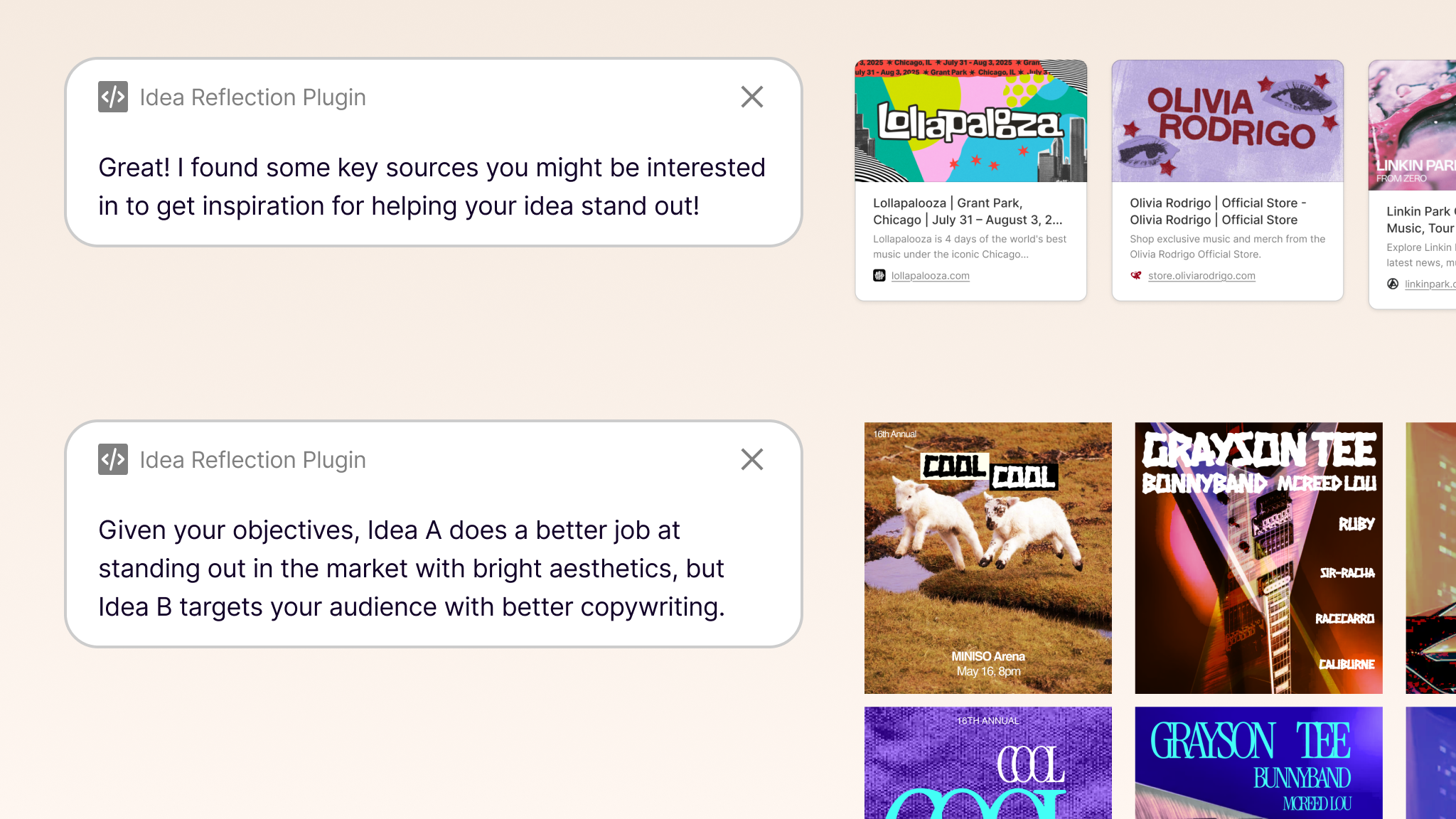 AI serving in mulitple contexts seamlessly (in this case, gathering sources for the user & comparing two designs).