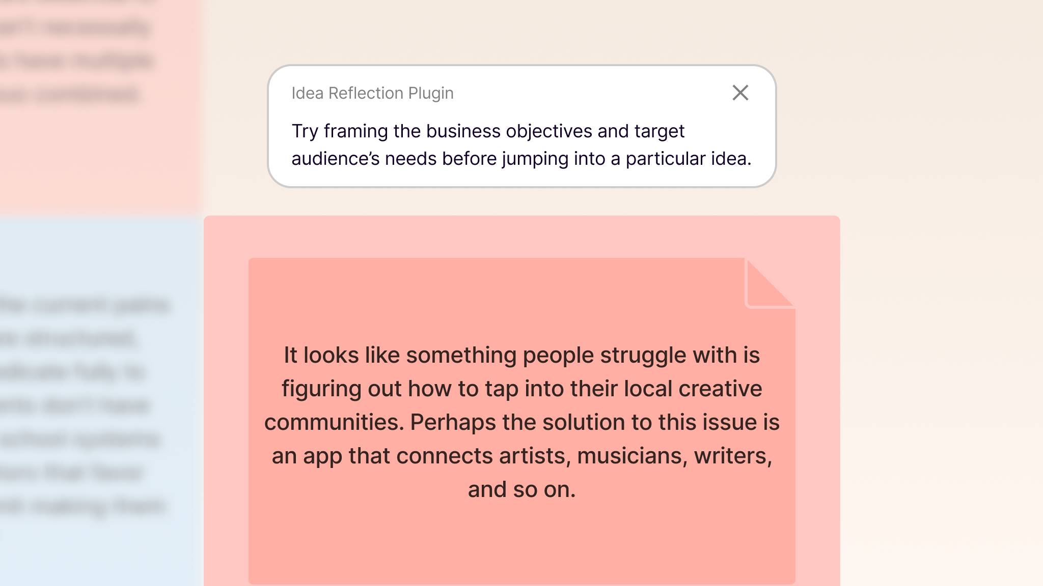 A pop-up modal that appeared when a user fixated on a solution before understanding the problem and audience.