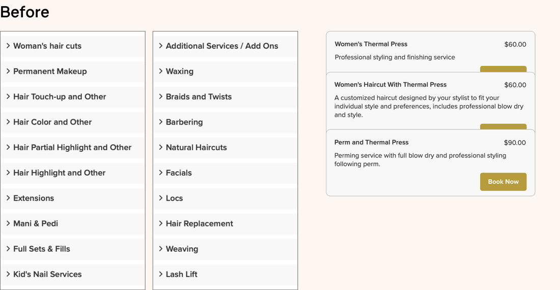 The before booking components.
